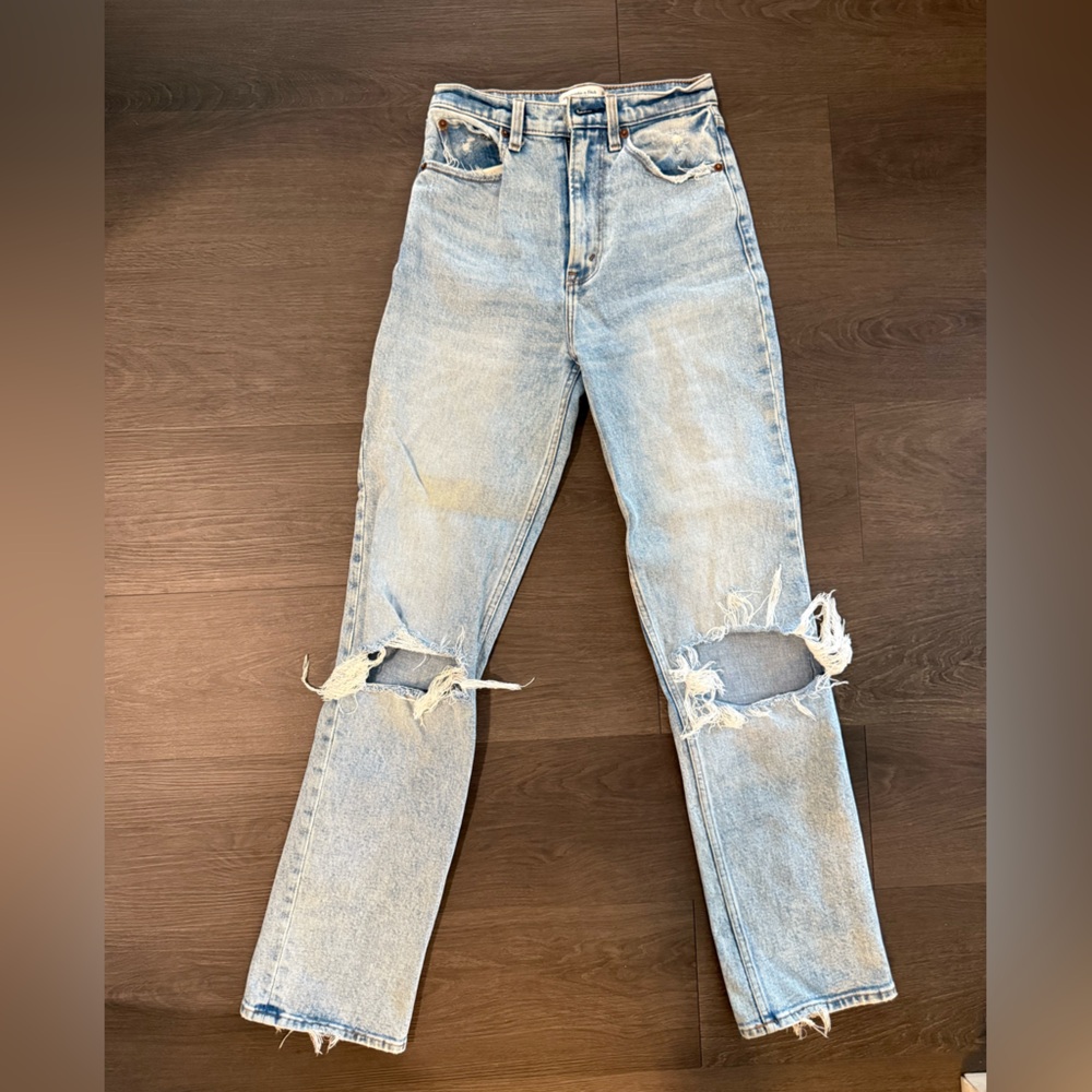 A&F Distressed Light Blue Flare Jeans
